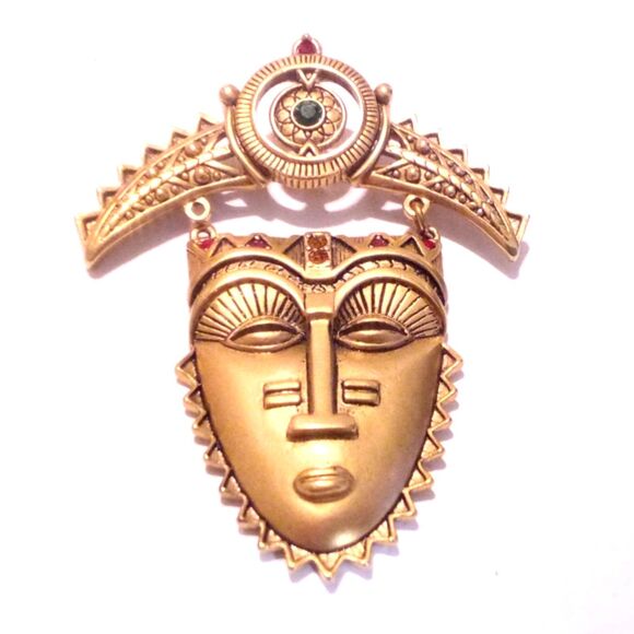 Vintage Avon Articulated Tribal Mask Brooch - Picture 3 of 4
